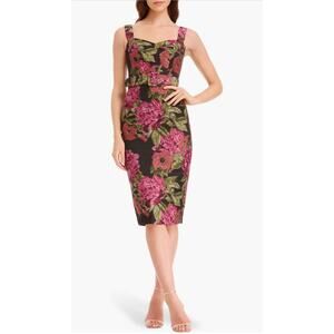 Dress the Population Nicole Floral Jacquard Midi Dress L (New)